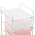 Wózek pomocnik kosmetyczny fryzjerski łazienkowy 4 szuflady 36 x 32 x 76 cm - różowo biały